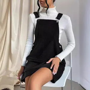 Women'sAdjustableStrapPinaforeBibCorduroyOverallsDress