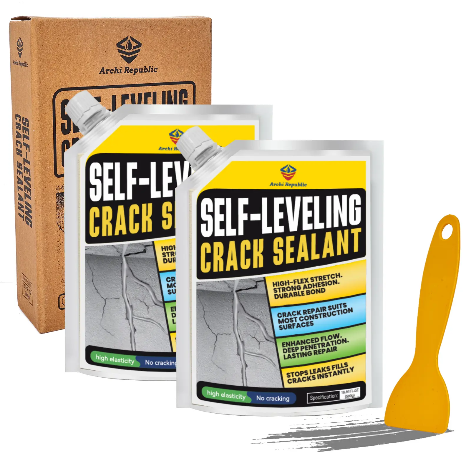 Archi Republic Concrete Crack Filler & Sealant, 17.6 oz Self-Leveling Quick-Dry Waterproof Concrete Repair Caulk for Driveways, Patios, Sidewalks & Outdoor Surfaces