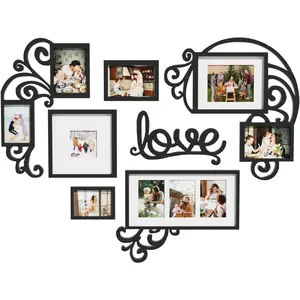 Picture Frame Collage Large Wall Hanging Photo Frames Elegant Heart Collage Frame Gifts for Family Friends 4x6 inch Home Wall Decor Gallery Display (Black -Heart Shape)