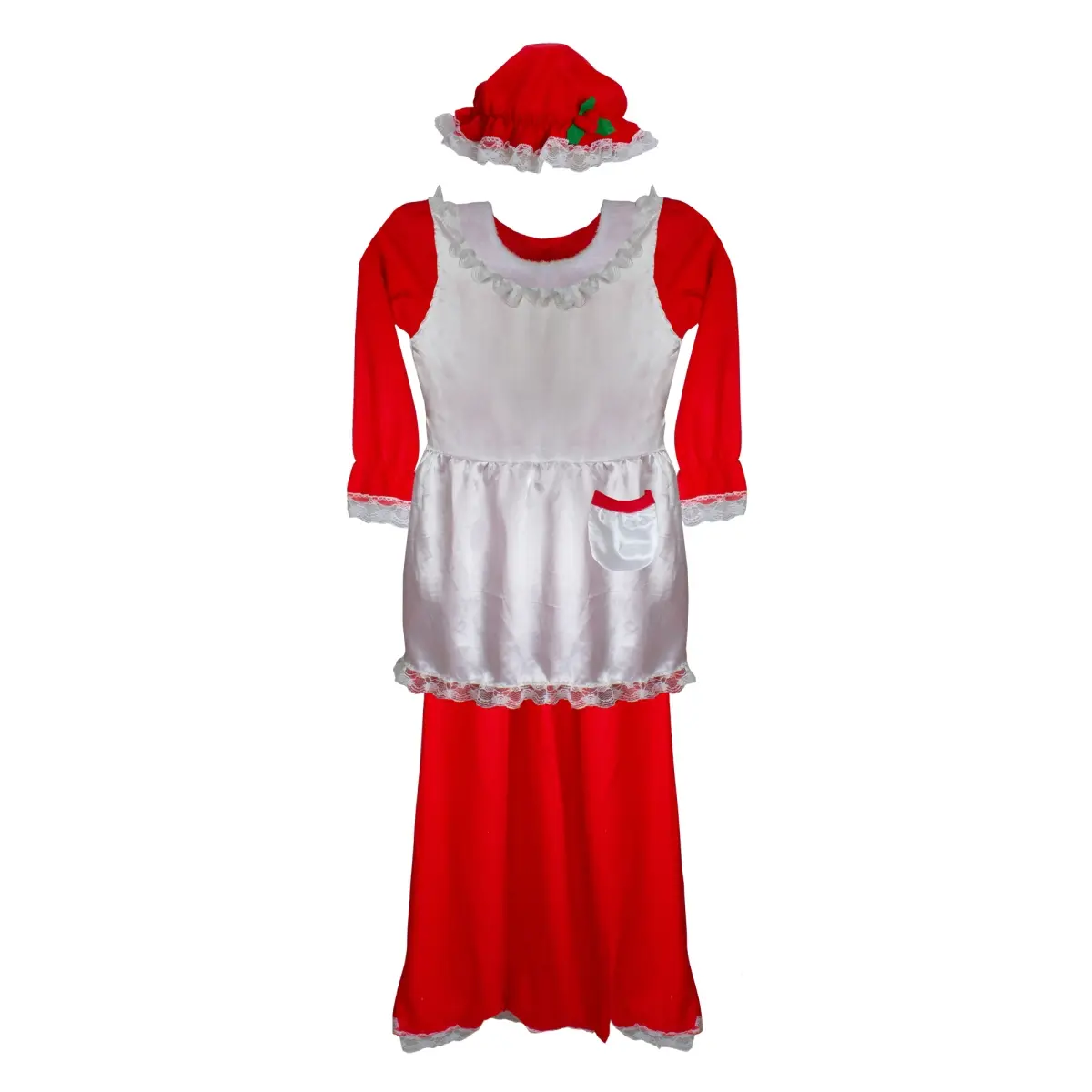 212 MAIN Women's Plus-Size Mrs. Claus Costume Set - Red & White Lady Outfit with Dress, Skirt, Fitted Sleeves, Apron (Waist:28", 19"-30" Wide Tie), Red Pocket, Dog & Cat Pet Accessories for Costume Conventions