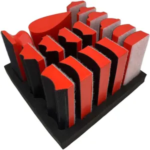 Hand Sanding Block Set of 16,Interchangeable Assorted Contoured Profile Sanding Pad Kit,Hook and Loop Abrasive Sanding Chassis for Sand  Furniture, Auto  and Crafts,Red
