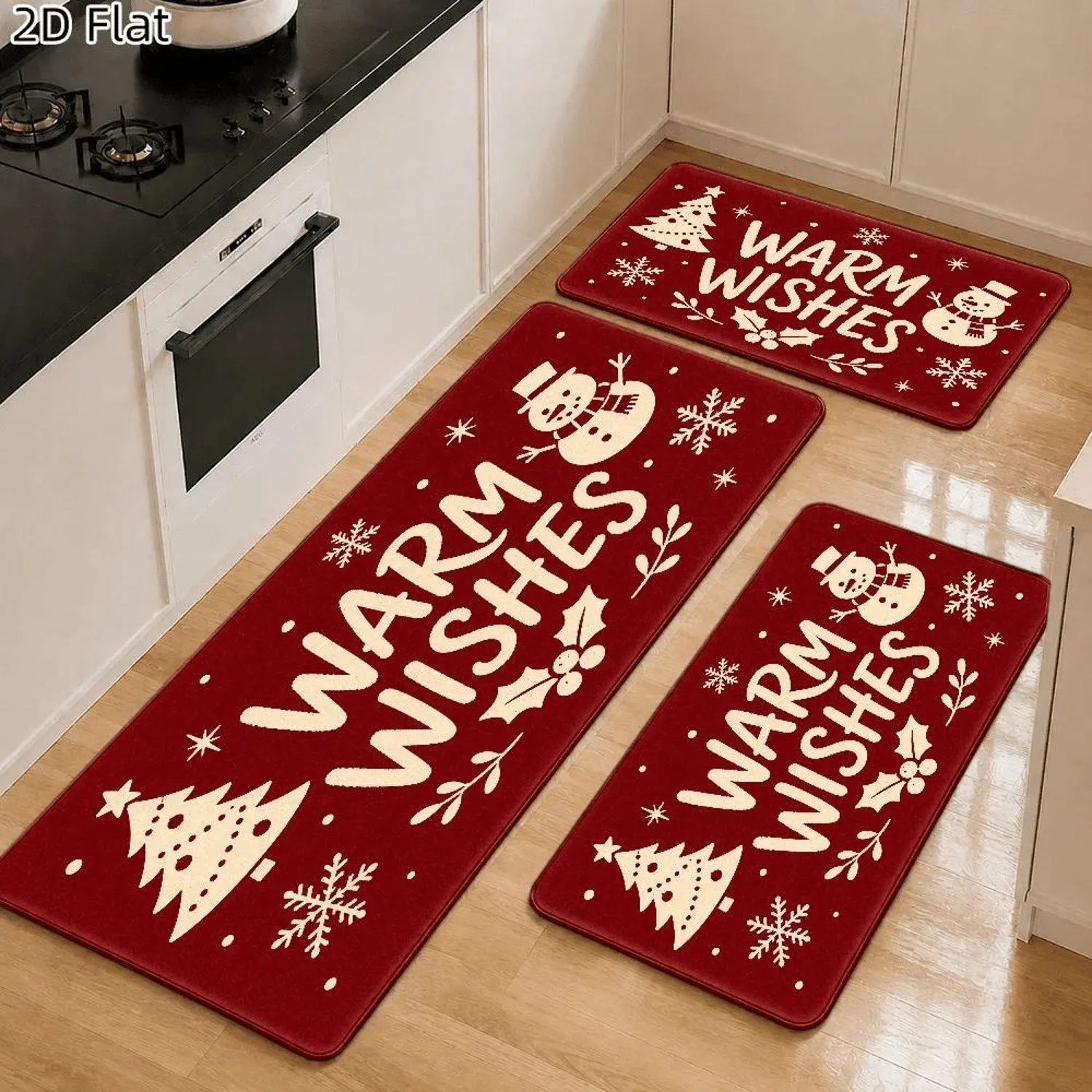 1pc Cozy Holiday Flannel Floor Mat Christmas Warm Wishes with Snowman Tree Winter Pattern Easy to Clean Soft Plush Area Rug for Kitchen Dining Room Hallway
