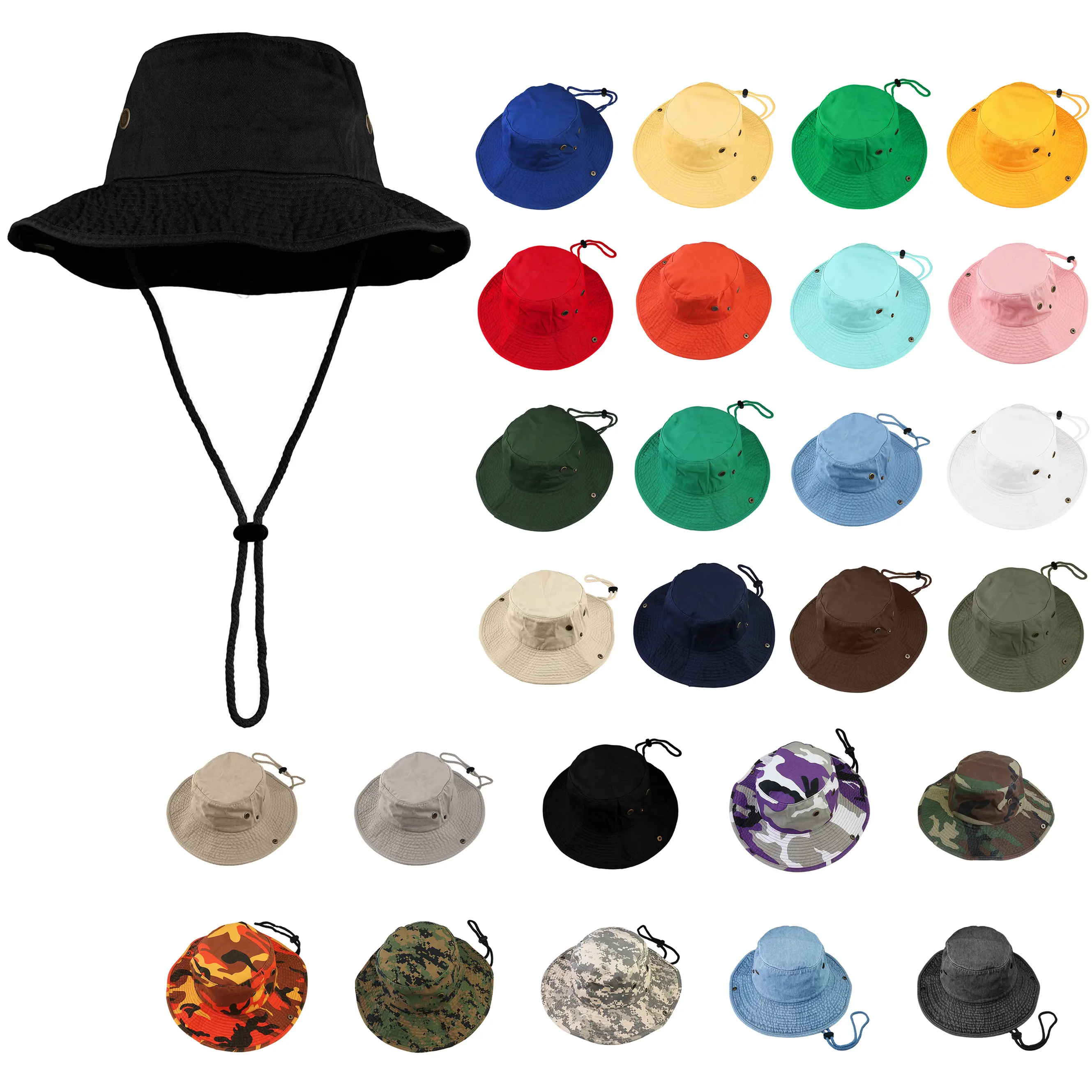 Wide Brim Hiking Fishing Safari Boonie Bucket Hats 100% Cotton UV Sun Protection for Men Women Outdoor Activities