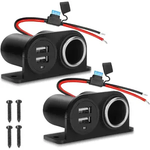 1PCS Dual USB Outlet Cigarette Lighter Socket Splitter with Blade Fuse, 12V 4.2A Car Charger Power Adapter Replacement Waterproof Plug Female 21W for RV Marine Boat Motorcycle Truck ATV UTV Van etc