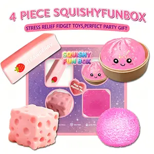 4-Pack Pink Series Soft Squishy Toys, Mixed Slow & FastRebound Silicone Toys, Assorted Shapes. Ideal Gifts for, Teacher Rewards, Thanksgiving, Christmas,Birthdays and All Kinds of Parties | summerwins