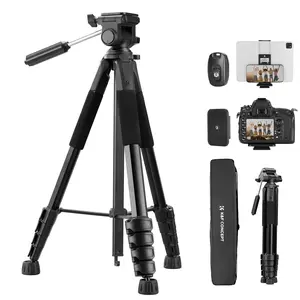 【K&F CONCEPT】K&F Concept Camera Tripod, 75" Lightweight Portable Travel Outdoor DSLR Tripods for Camera Phone Video Recording Tripod Stand, Cellphone Clip for Smartphone Live Streaming Vlog, Black， deskmount