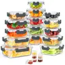 42 count Glass  Storage Containers with  Set, 21 Containers & 21  Glass Meal Prep Containers with Snap Locking Lid Set, Leak Proof Lunch Container ,Grey