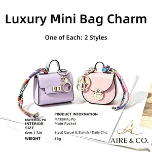 Women's 2-Piece Luxury PU Leather Mini Bag Charm Keychain Set - 1 of Each Style, Cute Purse Pendant Handbag Accessory for Outdoor Use
