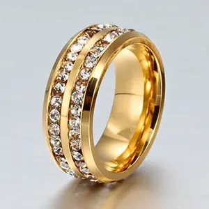 Men's Fashion tungsten Ring, Cubic Zirconia Stone Double Row, Stainless Steel, Engagement, Wedding ring