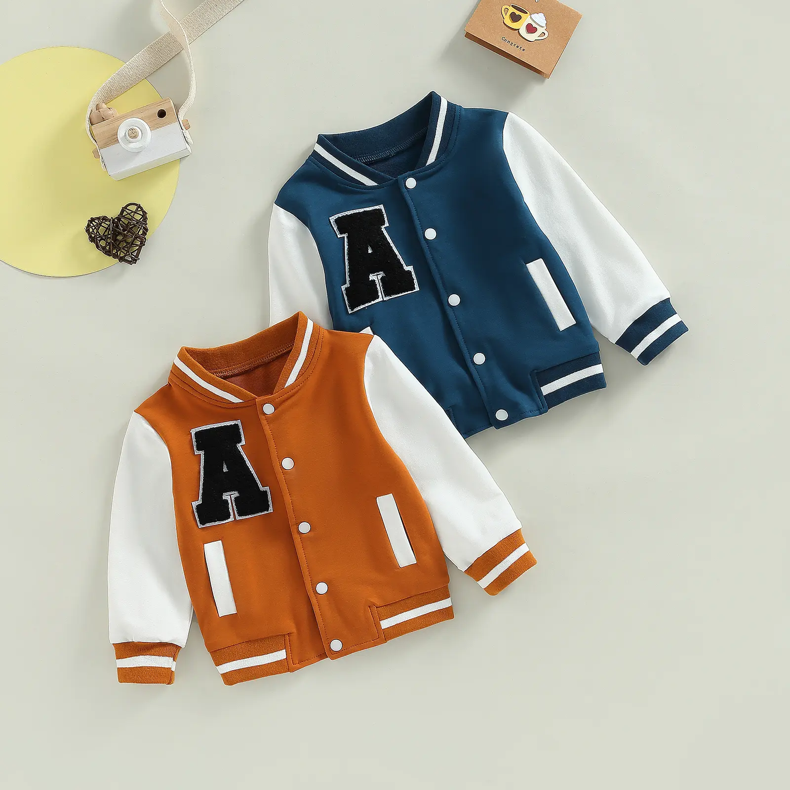 Ma&Baby Toddler Baby Boy Vintage Letter Baseball Jacket Varsity Jacket Harajuku Retro Hip-hop Streetwear Bomber Outwear