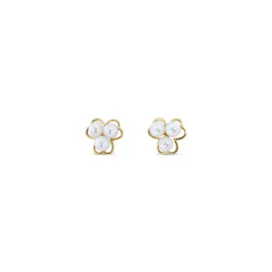 Three Pearl Cluster with Gold Frame Studs