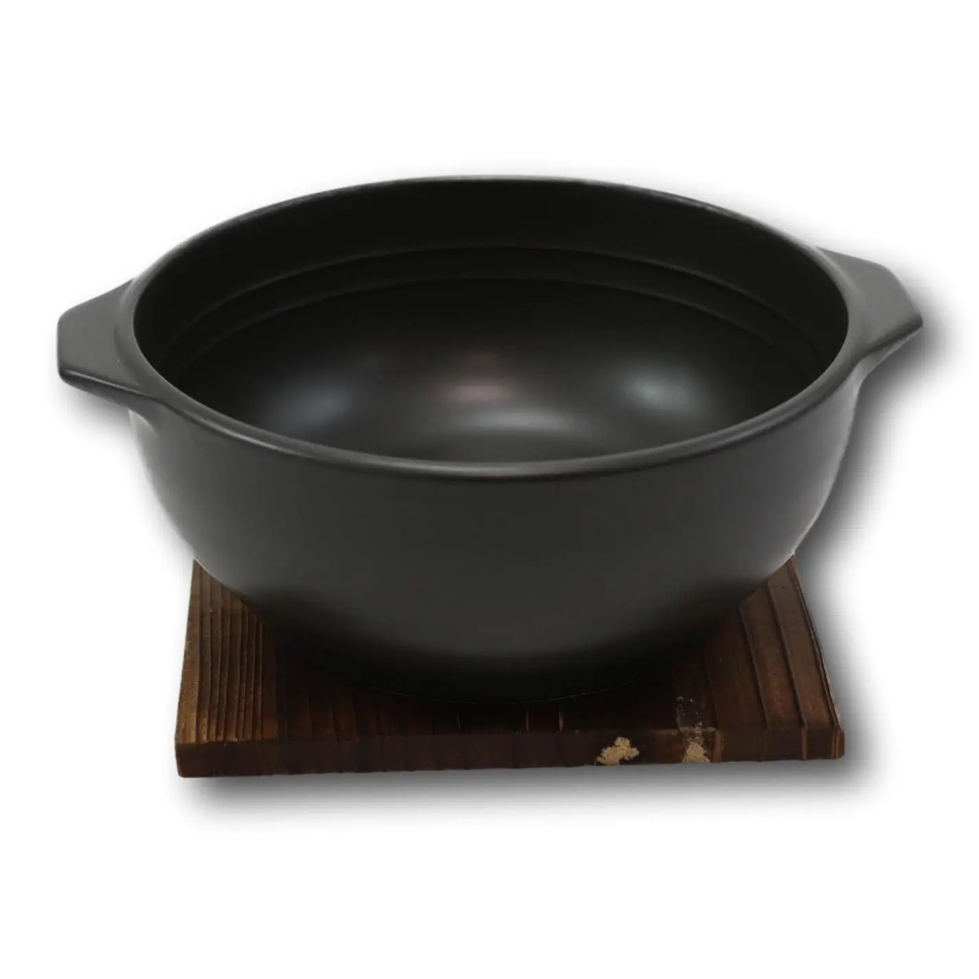 Traditional Japanese Black Donabe Ceramic Cooking Pot - 32oz Stove-Safe Cookware Casserole Bowl with Handles and Wooden Base