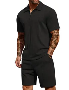 COOFANDY Men's 2 Pieces Outfits Casual Quarter Zip Polo Shirt and Shorts Set Athletic Jogging Summer Tracksuit