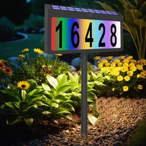 Solar Lighted House Number , 8 Lighting Modes RGBW Color Changing, Illuminated Address Sign, Address Plaque for Yard Mailbox  Office Street Outside