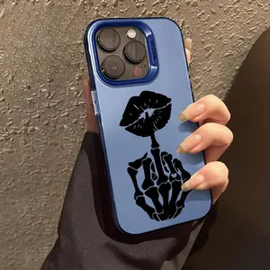 Skeletal Kiss Gesture Pattern Phone Compatible with iPhone 11, 12, 13, 14, 15, 16, 17 Series, Samsung Galaxy S21, S22, S23, S24, S25, S26,Trendy and Protective Case for Every Styl Shockproof Drop Protection Durable PC Smartphone Cover Cellphone Protective