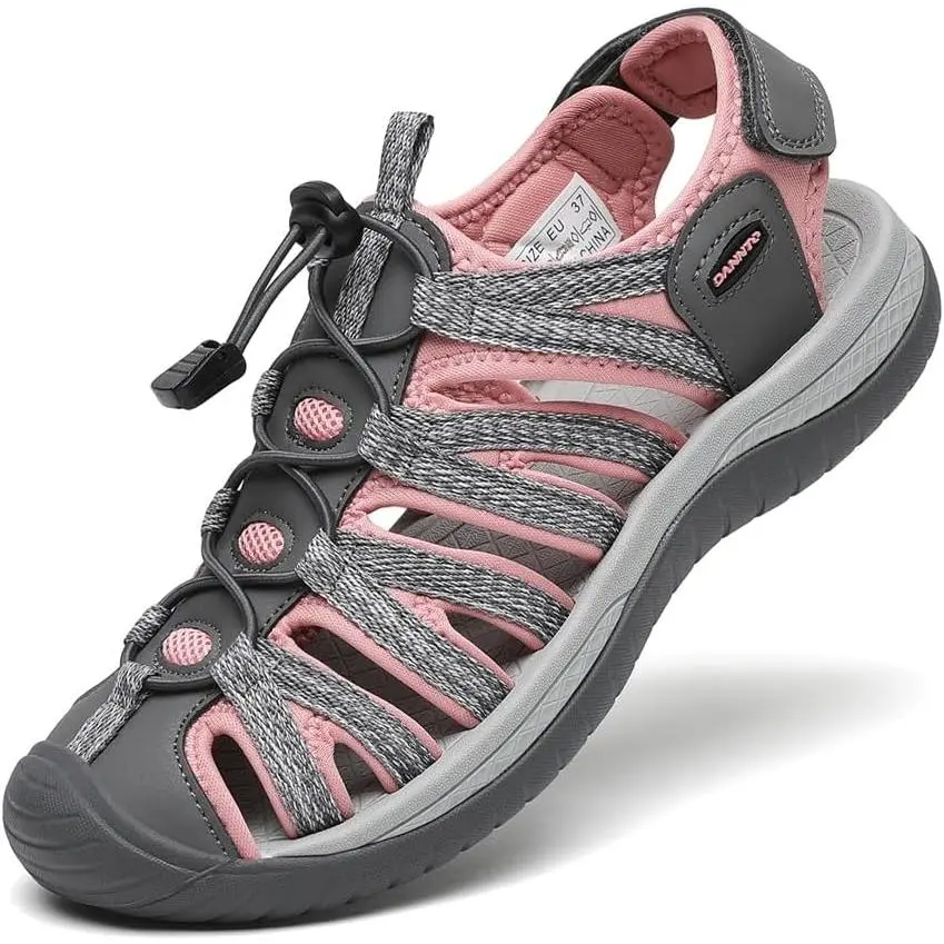 Dannto Women's Closed-Toe Adjustable Double Buckle Hook Closure Outdoor Sports Sandals, Trekking Rubber Water Shoes for Summer Beach Adventures, Trekking Sandals, Rubber Sandals