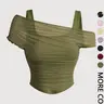 【Black Friday】Women's Asymmetrical Strappy Cold-Shoulder Ruched Mesh Crop Top #GLOBAL PICKS