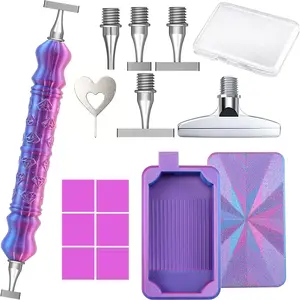 DIY Diamond Painting Pen Set Tools Accessories, Includes 1-3-6-9 Threaded Nibs & Cover Tray, Suitable for 5D Beads Diamond Art Kits
