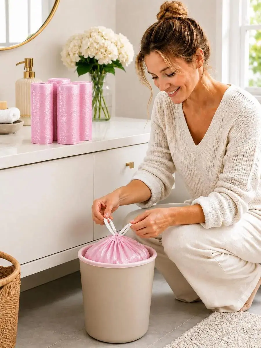 50-400 Pcs Pink Drawstring Trash Bags – Heavy Duty Leakproof Garbage Bags, 4–5 Gallon Small Capacity Strong Durable Liners For Bathroom, Kitchen & Home Daily Use