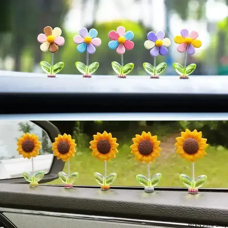 10pcs Shaking Flower Car Dashboard Ornament Spring Wobble Sunflower Multicolor Flower Interior Decor Set for Car Room Home Decor tiktokshopspringglowup, Cars, Accessories For Car