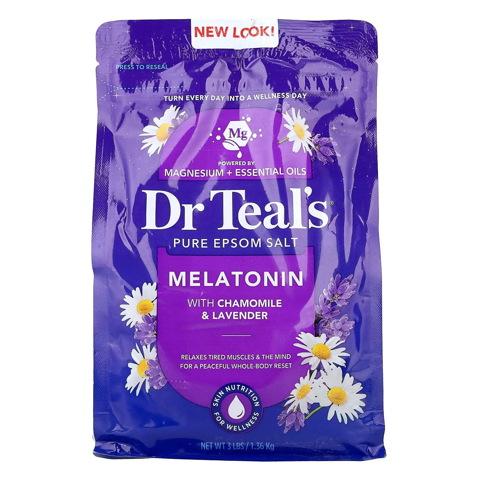 Dr. Teal's Pure Epsom Salt, Melatonin with Chamomile & Lavender, 3 lbs (1.36 kg)