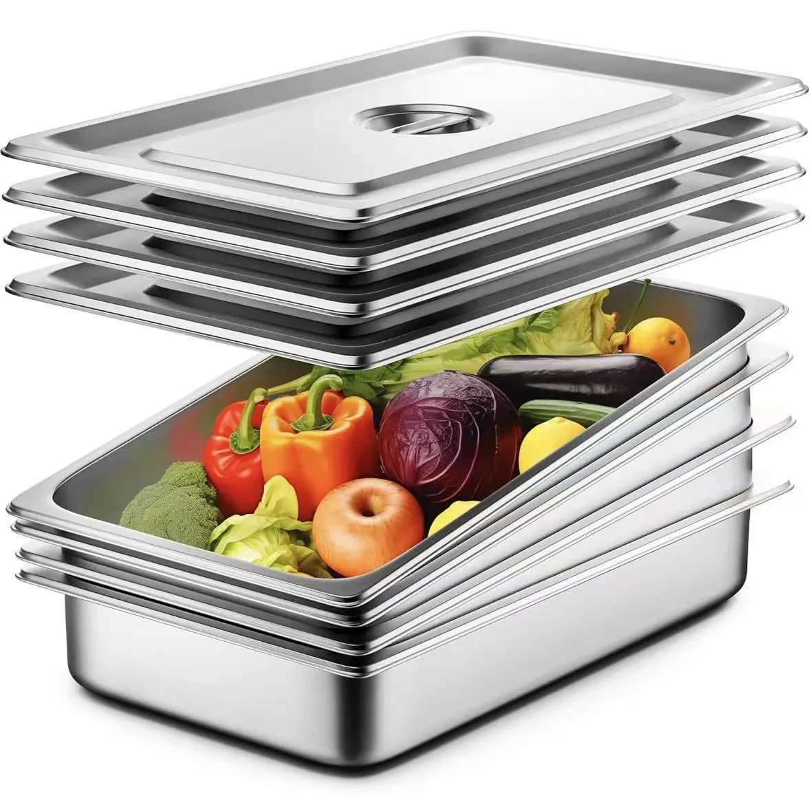 4-Piece Rectangular Polished Stainless Steel Baking Tray Set, High Quality Bakeware, 13-Liter Food Grade, Mirror Finish for Hot & Cold Foods, Ideal for Kitchen & Grill