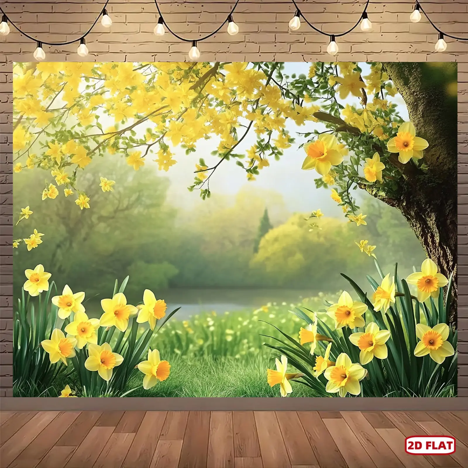 1pc Soft Durable Polyester 2D Flat Spring Backdrop Banner - Nature-Inspired Daffodil & Green Foliage Design, No Electricity Required, Ideal for Weddings (Textiles & Soft Furnishings, Bedding and Linens, Blankets & Throws), Wedding, Glam Look