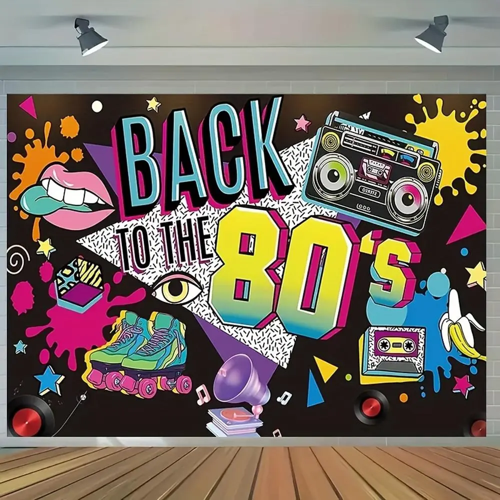 1pc Polyester 2D Flat Vintage 80s Hip-Hop Graffiti Print Photo Backdrop Banner, 1-Piece Easy-Setup Wall Decoration for Home, Festive Parties, Happy Birthday Events