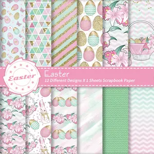 12pcs Pastel Easter Theme Scrapbook Paper - Cute Cartoon Bunny Rabbit Eggs & Spring Florals Patterns Material Paper, Decorative Craft Paper for Scrapbooking, Journaling, Card Making & Photo Album Decor