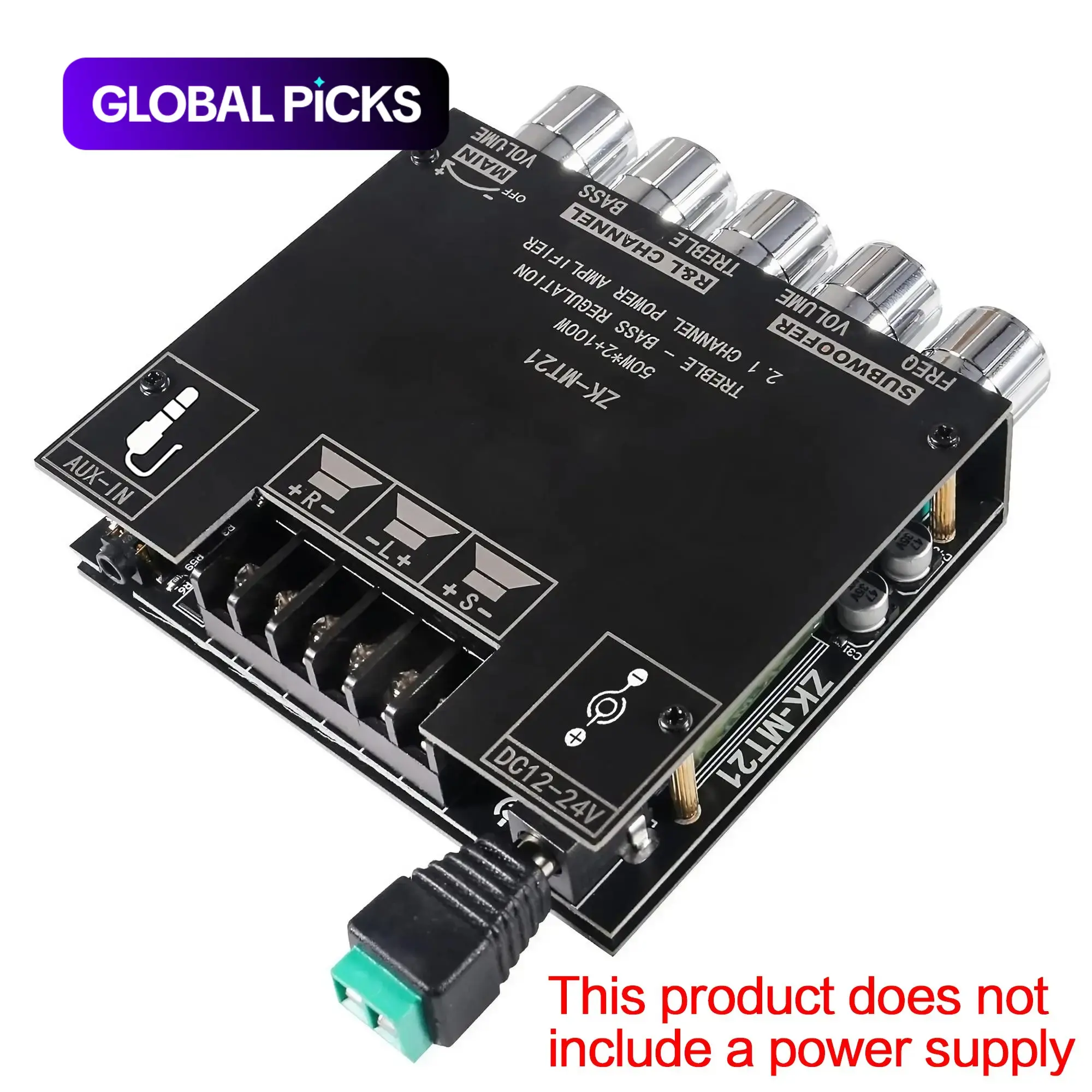 BT Amplifier Board, Stereo Subwoofer Amplifier, 50W+50W+100W 2.1-Channel Subwoofer Amp Board with Treble, Bass and Sub Controls, DC 9-24V, BT and AUX Inputs, DIY Wireless Speaker AMP Board #GLOBAL PICKS