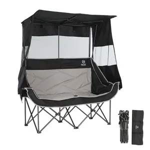 Double Camping Chair with Canopy Oversized Folding Loveseat with Cup Holder & Side Pocket for Beach Lawn & Fishing