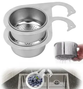 2-PACK Stainless Steel Sink Strainer Basket with Handle - Easy-Grip, Detachable Over-the-Sink Drain Filter for Kitchen Corner, Efficient Water Filtering & Food Waste Disposal, Kitchen Sink Accessorie