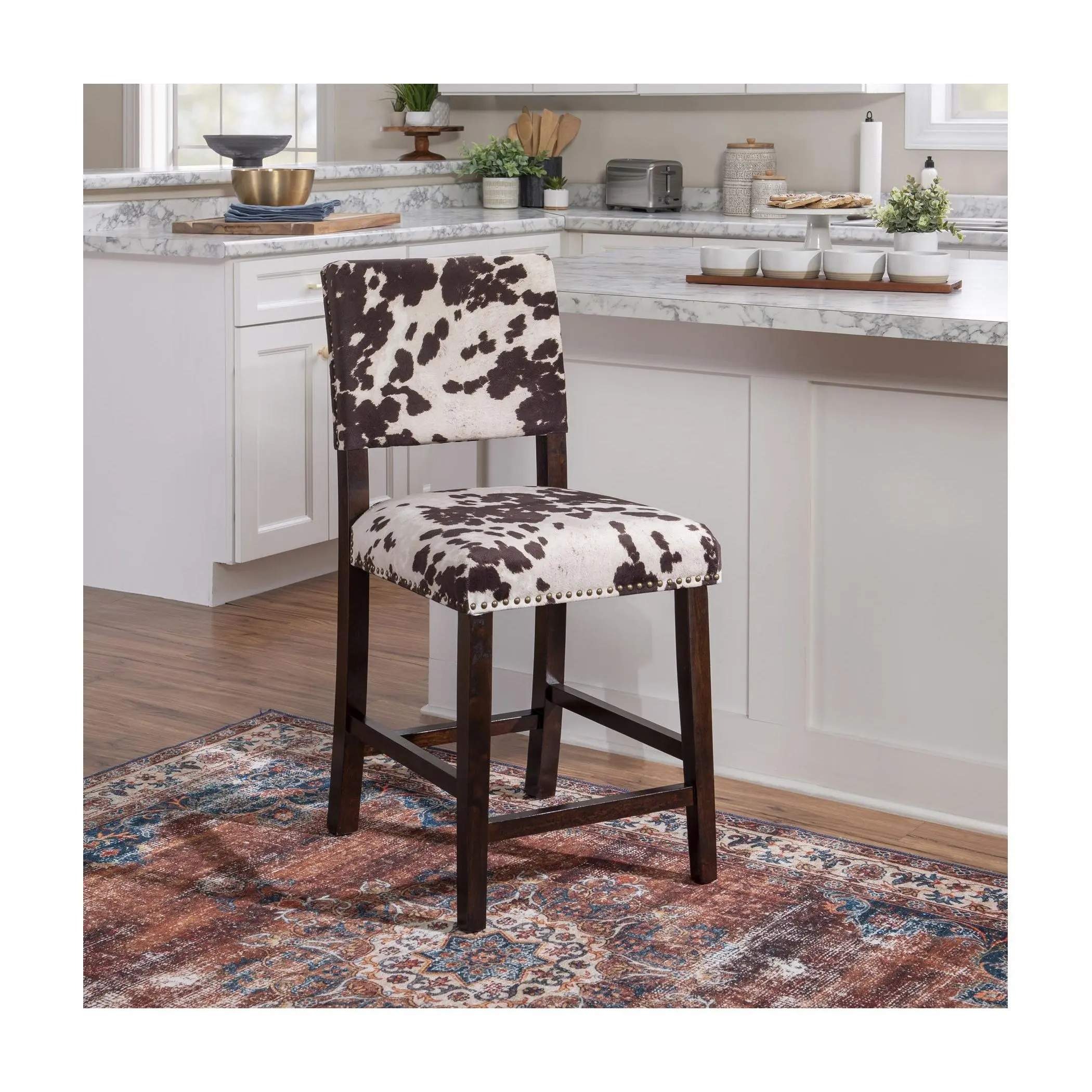 Linon Home Clark Upholstered Nailhead Cow PrintCounter Stool