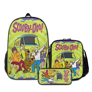 Scooby-Doo-3PCS Backpacks for Girls Set, Cute School Backpack for Girls Boys with Lunch Box and Pencil Case, Aesthetic Bookbag for Teens, Lightweight Classic Backpack for Travel, Work, Picnic A-0715