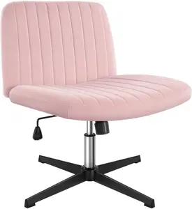 Criss Cross Chair No Wheels Height Adjustable Swivel Vanity Chair for Home Office with Wide Flannel Seat (Pink)