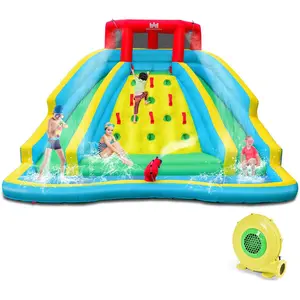 【On Sale】Costzon  Inflatable Water Slide Park, 15x12FT Double Slides Kids Mega Waterslide for Outdoor Racing Fun, Heavy Climbing Wall, Blower COSTST, fathersdaygift