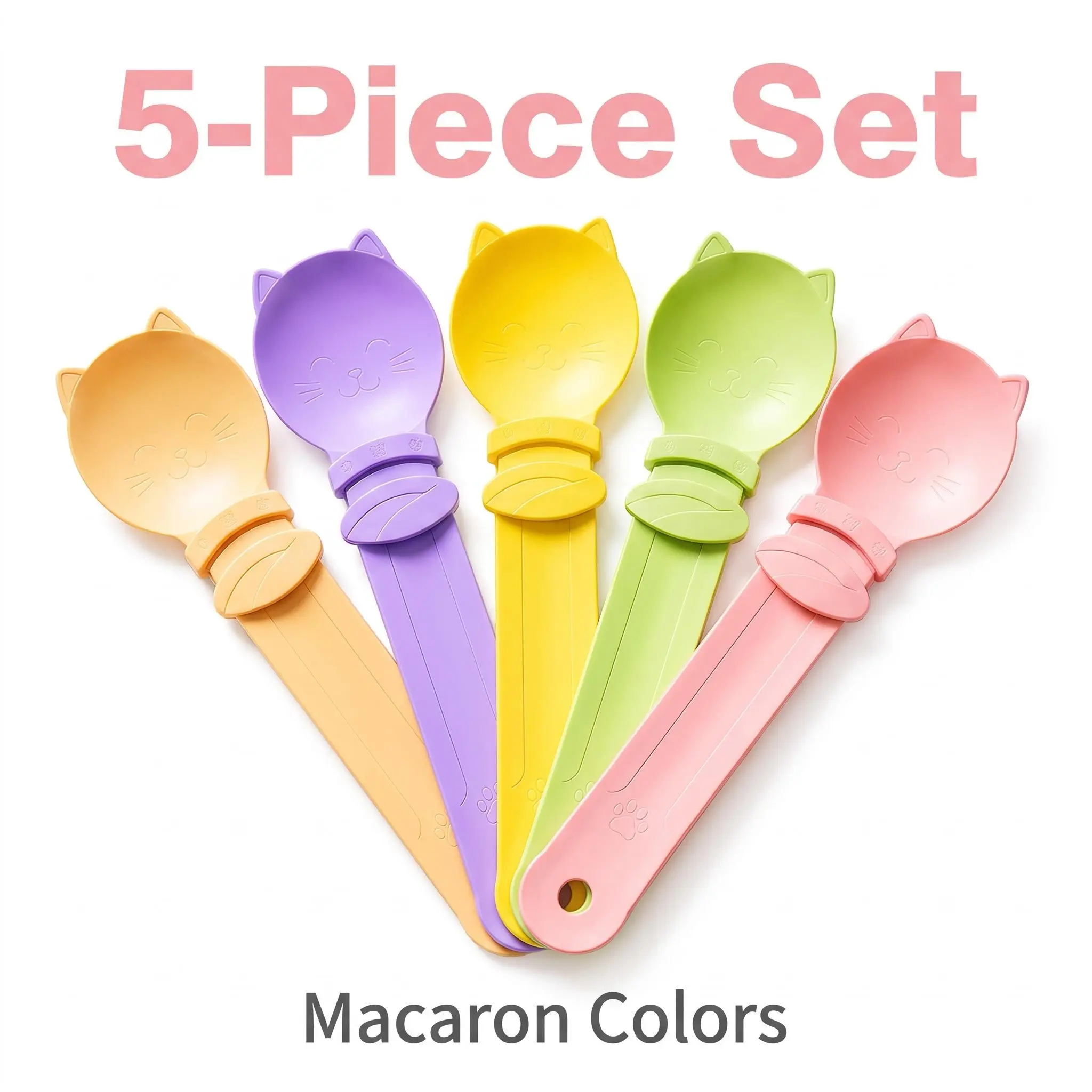 Unisex 5-Pack Sliding Cat Strip Feeder Spoons - Mess-Free Feed Tool for Single-Hand Feeding, Pet Care Accessory (Home Supplies, Party Gifts Option), Food Feeders, Five Pieces