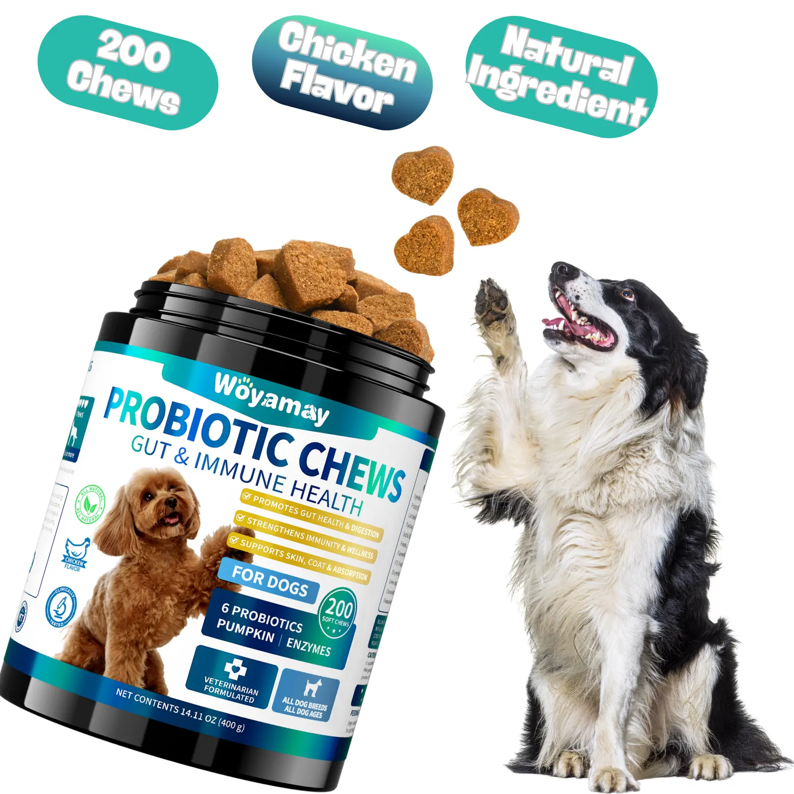 Woyamay Probiotics for Dogs, 200 Soft Chews Multivitamin Support Gut Health|Itchy Skin|Diarrhea|Gas|Digestive & Immune System, Probiotic/Vitamins Suppliments for Dogs #DealsForYouDays #SummerWins