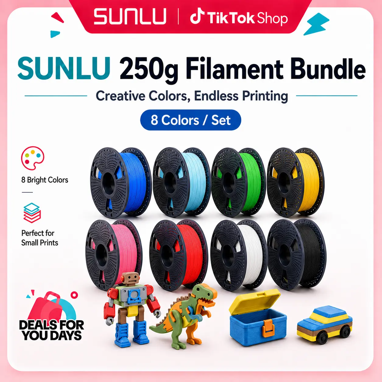 SUNLU 3D Printer Filament Bundle (8 Spools, 250g Each, 1.75mm, Total 2kg) - Multicolor, Neatly Wound, Vacuum Packed, Environmentally Friendly, High Compatibility with AMS, Ideal Mother's Day Gift for 3D Printing Enthusiasts, Bed Temperature: 50-60°C 5793,