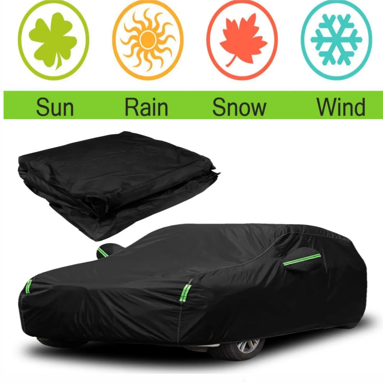 Waterproof All-Weather Car Cover,UV & Snow Protection,Dustproof Scratch-Resistant,Reflective Strips,Universal Fit for Sedans SUVs,Garage & Outdoor Parking