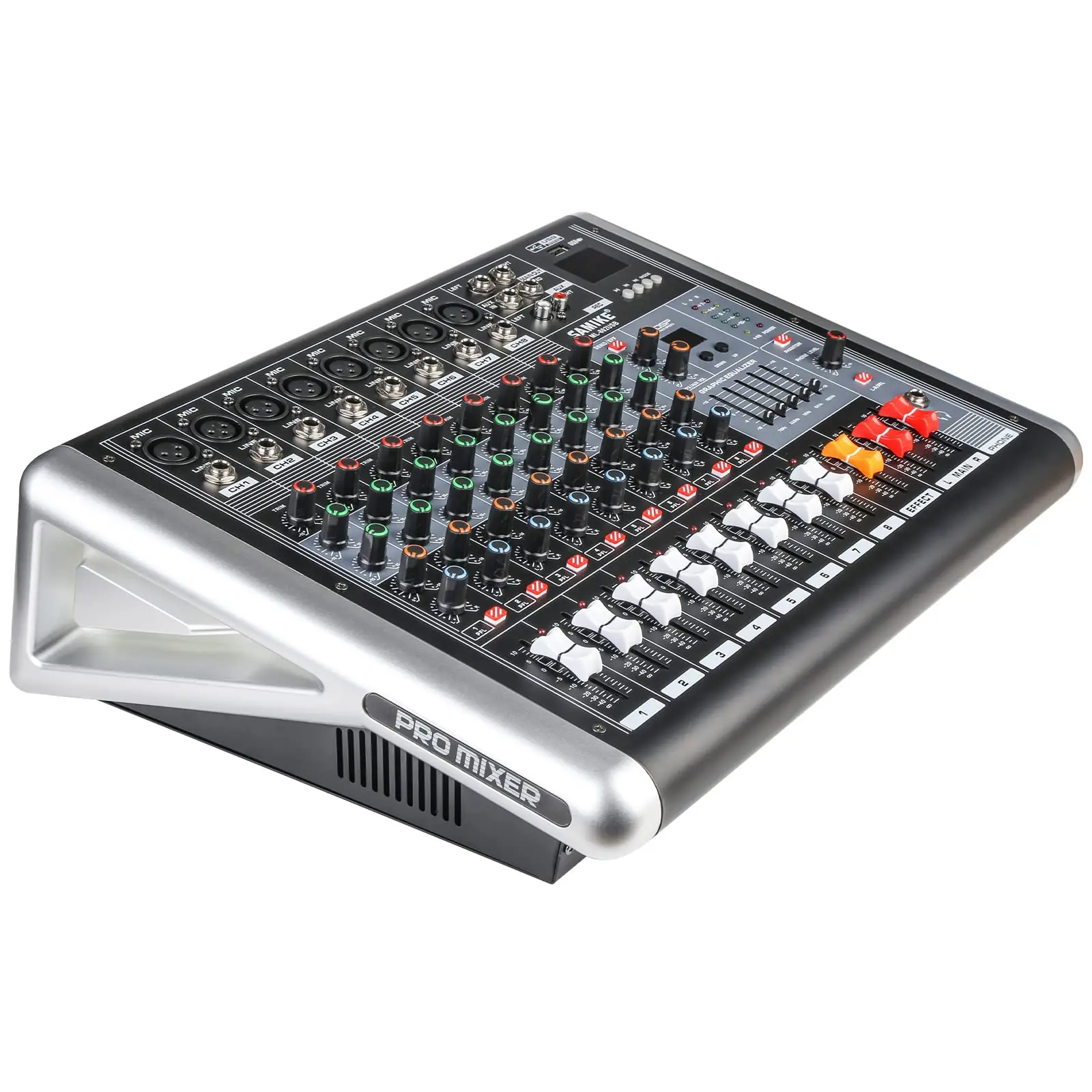 METYONLASER Digital 8-Channel Pro Audio Mixer Console - 300W x2 Noise-Free Karaoke Amplifier, Bluetooth, USB, 16 DSP Digital Reverb Effects, Reverb FX, XLR/Mic Plug, Multi-Plug Compatibility, for DJ Events, Stage Live Performances, 16 Dps Digital Reverb E