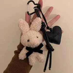 Kawaii Plush Rabbit Keychain Doll Charm Y2K Cute Sweet Bunny Stuffed Toy Keyring Backpack Pendant Bag Decoration