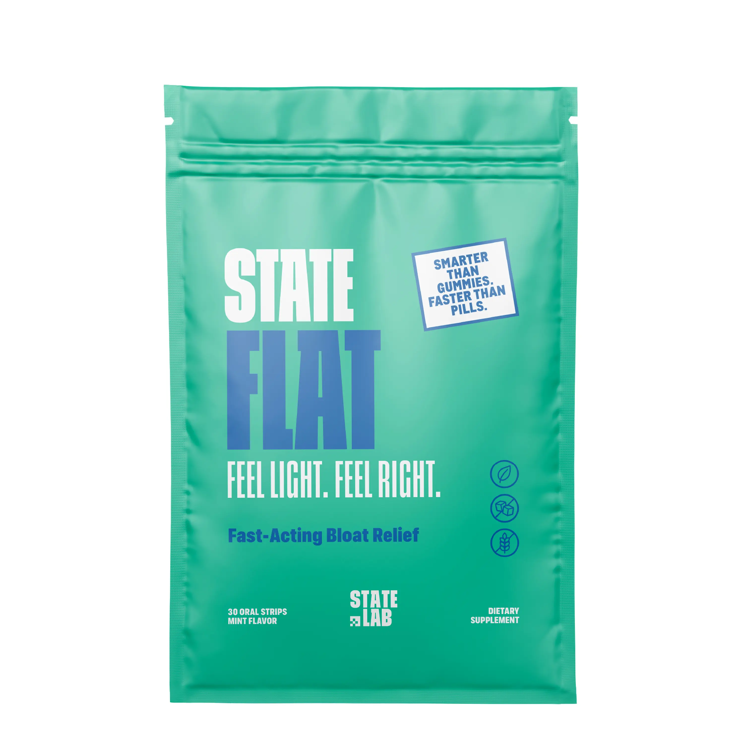 STATE FLAT Fast-Acting Oral Strips Digestive Supplement & Bloat Relief Supplement with Ginger Root, Fennel Seed, Natural Enzymes, Mint Flavor, Vegan, Gluten-Free, Sugar-Free