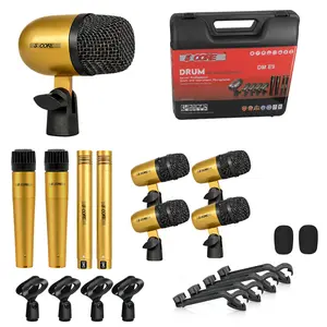 5 Core Drum Microphone Kit 9Pc All Metal Drummer Mics Tom/Snare & Cymbals Wired Instrument Drums Set