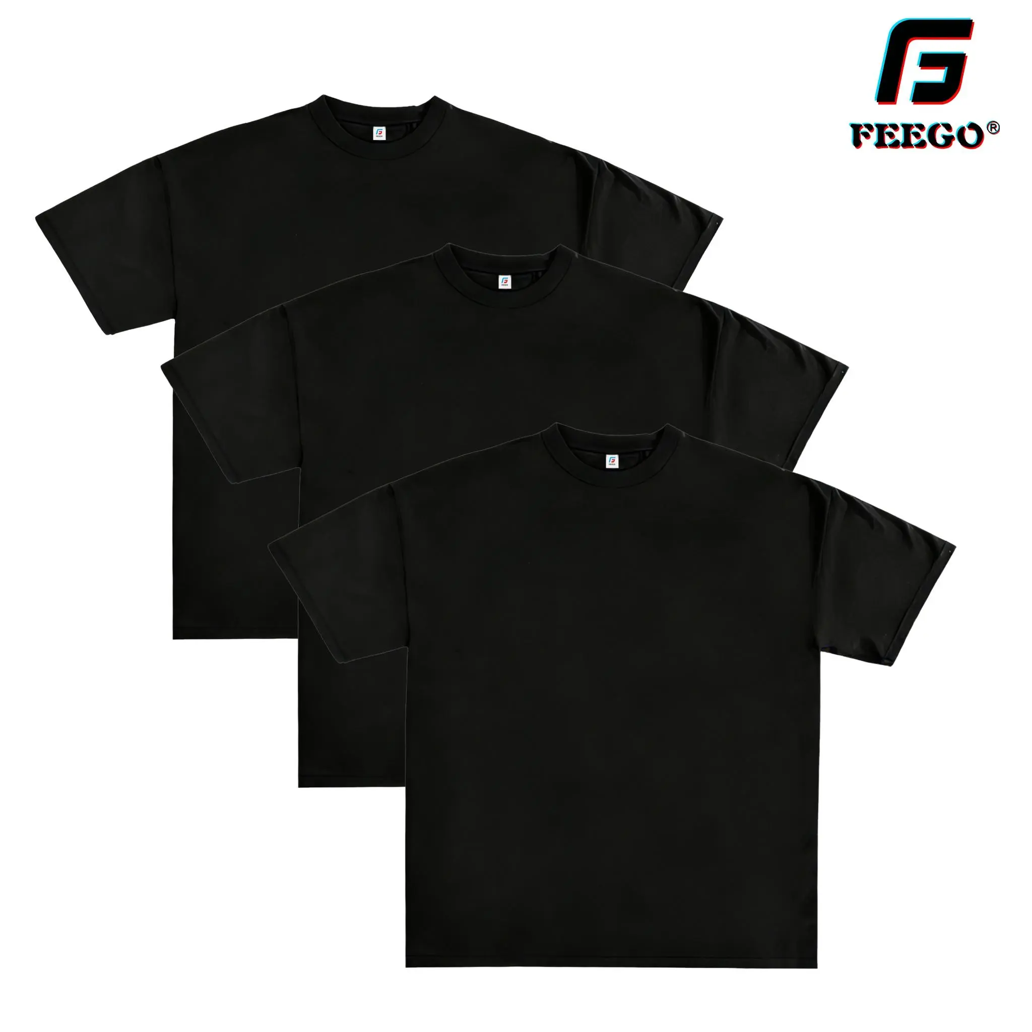 feego Unisex Heavyweight Cotton T-Shirt, Casual Plain Short Sleeve Top with a Baggy Fit, Available in 1 or 3 Packs