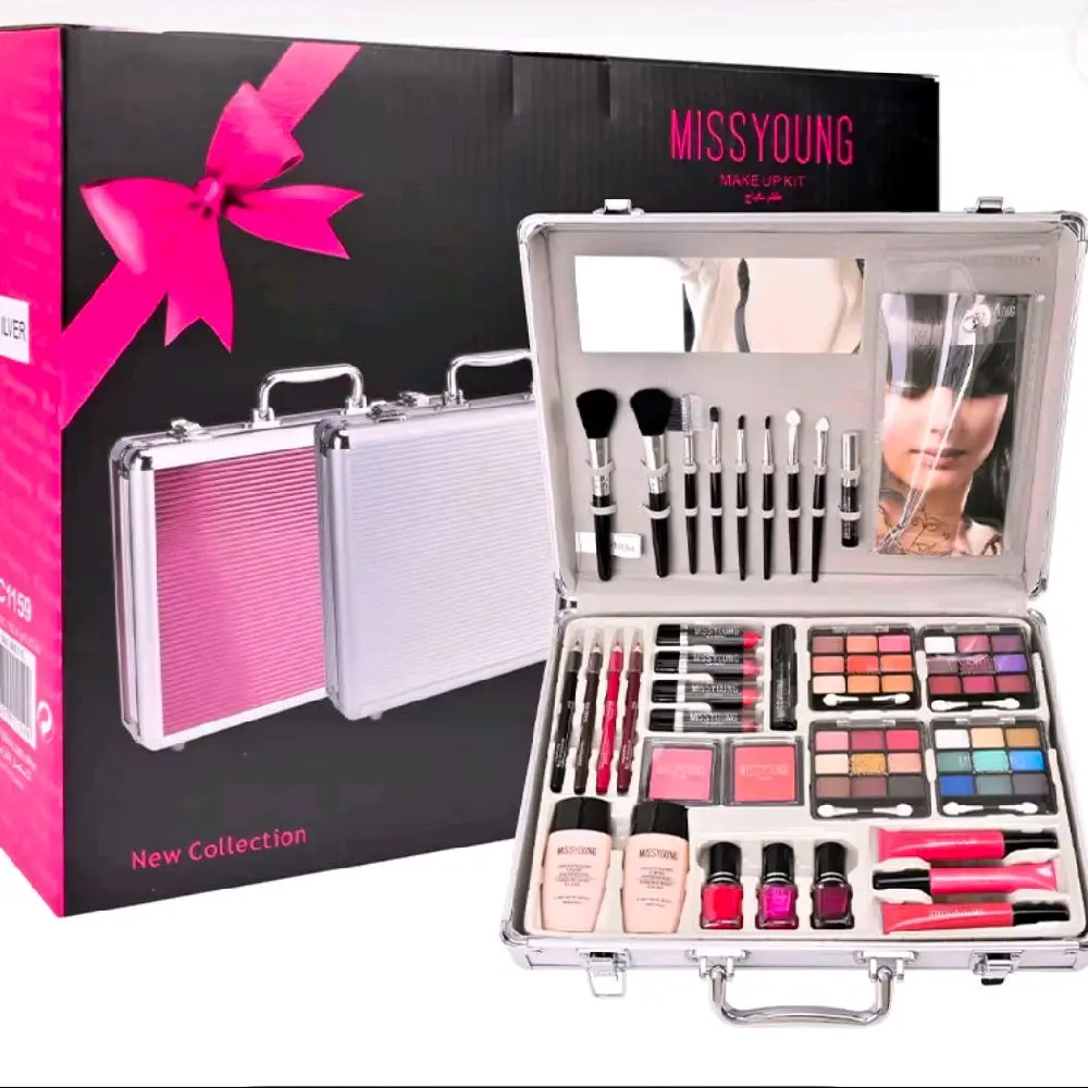 MissYoung Complete Makeup Kit - All-Inclusive Set with Brushes, Palettes, Lipsticks, and Stylish Case - New Collection