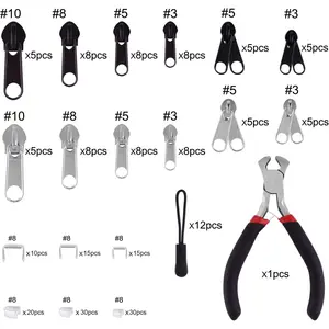 211-Piece Multi-Size Top Zipper Bag Repair Kit with Zipper Installation Plier for DIY Bags, Luggage (Silver, Black) Swivel Button