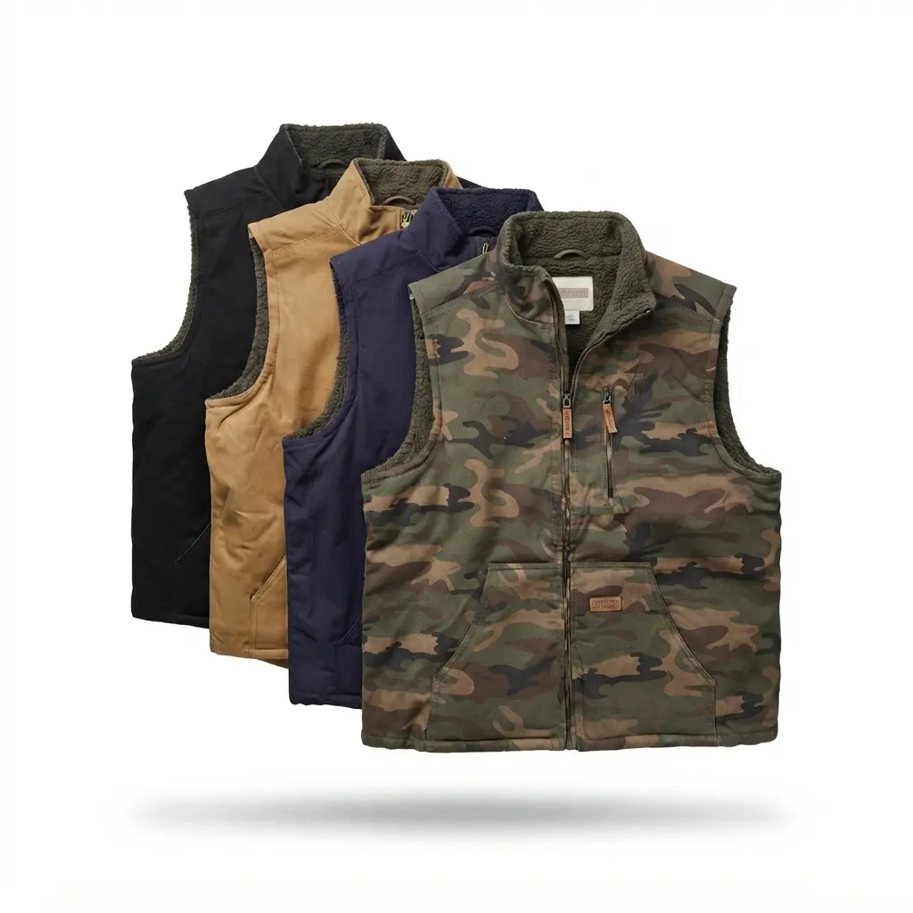 Bass Creek Outfitters Men's Fur-Lined Insulated Front Zip Fitted Zipper Sleeveless Winter Vest - Menswear Warm Layer for Construction Work, Front Zip Vests, Fitted Zipper Vests