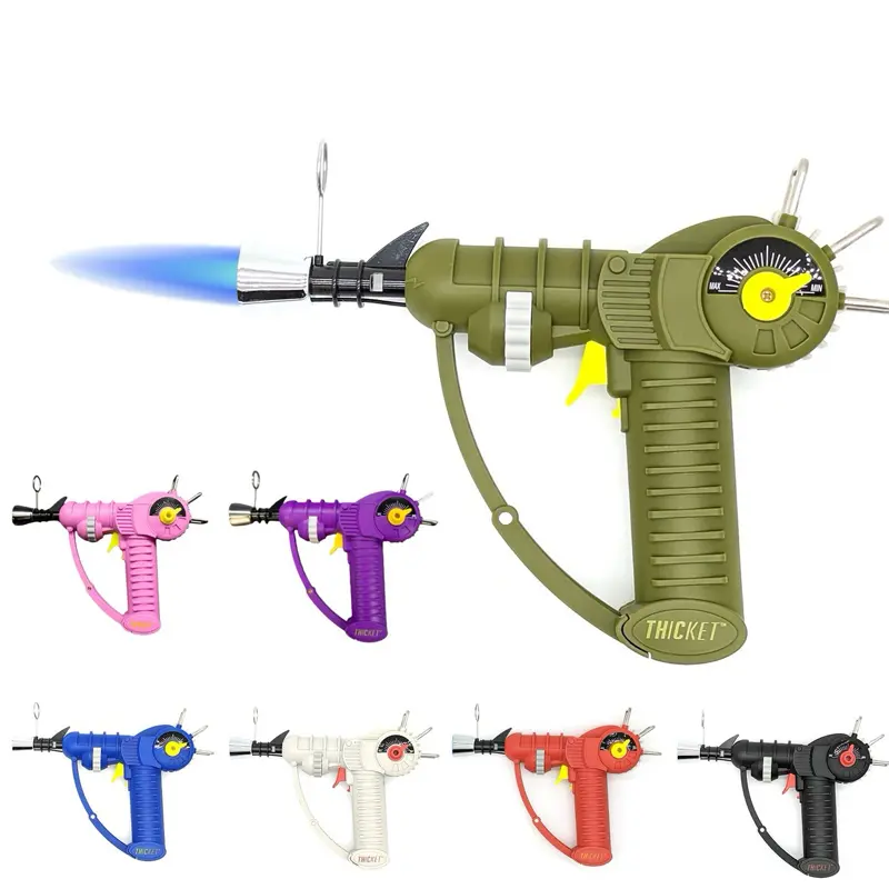 Refillable Butane Ray Gun Torch Lighter, Portable Aluminum Kitchen Tool with Safety Lock, Kickstand, Ideal for Home Cooking, BBQ Use