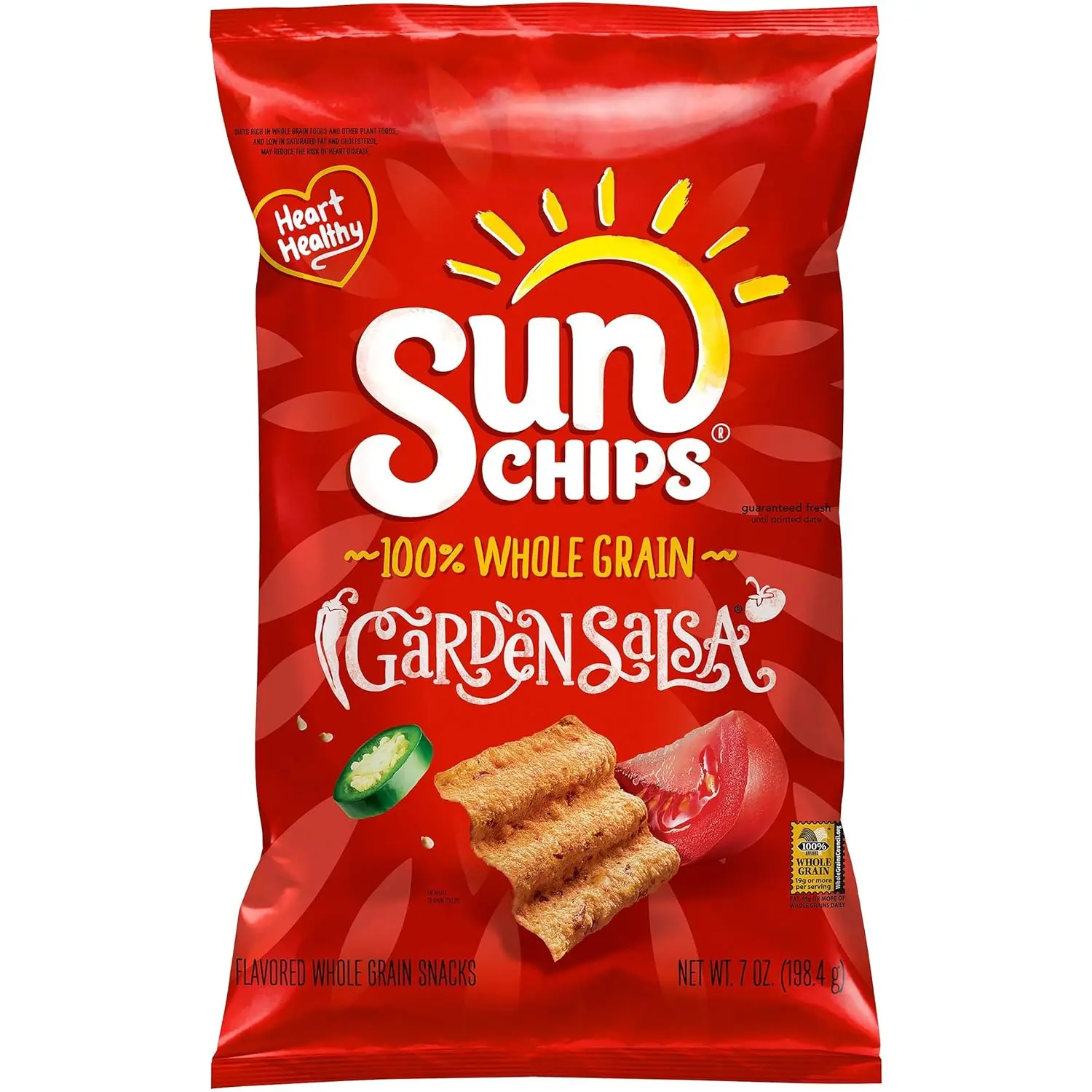 SunChips Garden Salsa 7 Oz - 100% Whole Grain Snacks with Fresh Tomatoes & Jalapeño Peppers - Heart Healthy & No Preservatives - 21g Whole Grain Per Serving